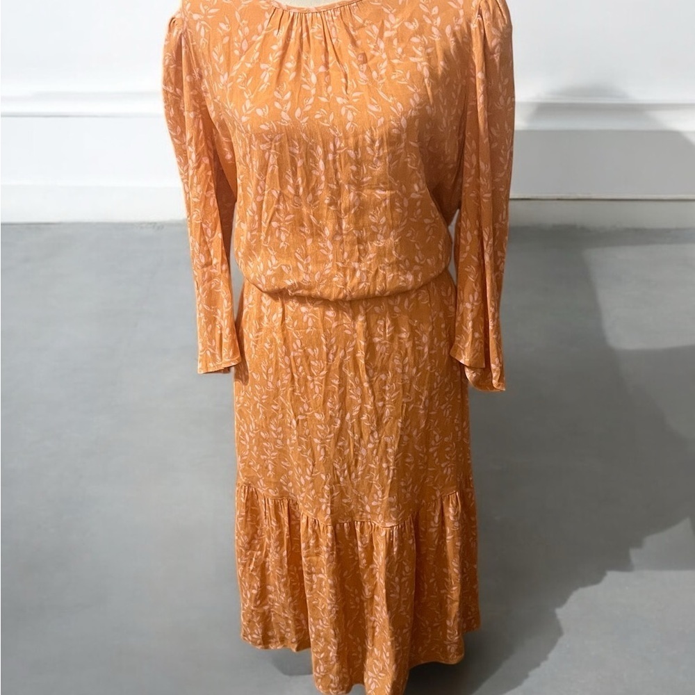 A New Day Orange Tiered Bishop Sleeve Dress